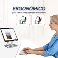 Suporte para Tablet em Aço Carbono Com Metal Resistente Apoio para Mesa Pedestal Portátil Dobrável Articulado Base Rotativa 360º Design Moderno Ajustável Antiderrapante Ampla Compatibilidade - imagem 5