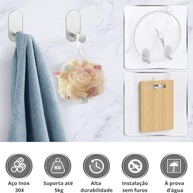 Kit Acessórios para Banheiro em Aço Inox 304 com Fixação Adesivo 3M - 6 Peças Modernas e Resistentes - imagem 4