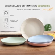 Conjunto de 4 Pratos Ecológicos de Palha de Trigo - Resistentes, Reutilizáveis e Seguros para Microondas - imagem 5