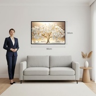 Quadro Decorativo Floral Árvore da Prosperidade Dourada 60x90cm - Moldura Retangular Moderna para Sala, Quarto e Escritório - imagem 2