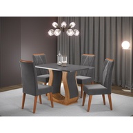 Conjunto Mesa de Jantar Retangular Nubia com 4 Cadeiras Vegas em Madeira Maciça - Mel, Cinza e Grafite - imagem 1