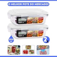 Kit 2 Potes de Vidro Retangular com Tampa Hermética 1520ml - Frescor e Segurança na Cozinha - imagem 5