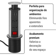 Torre Retrátil de Tomadas Embutir Multiplug com USB-C e Tipo A - Alumínio Premium - imagem 4
