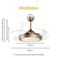 Ventilador de Teto Retrátil 4 Pás Dourado com LED e Pás Transparentes - Controle Remoto - imagem 4