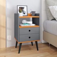 Mesa de Cabeceira Dream com 2 Gavetas e Design Retrô - Cinza/Cinamomo - imagem 1