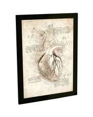 Quadro Decorativo A2 Coração Anatomia Projeto Retro Da Vinci - Moldura Pronta para Pendurar - imagem 1