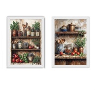 Kit 2 Quadros 18x24 cm Cozinha Vintage com Vidro - Estilo Gourmet Retro - imagem 2