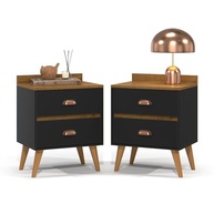 Kit 2 Mesas de Cabeceira Retro Madero com Nichos, Gavetas e Pés em PVC - Design Moderno e Funcional - imagem 2