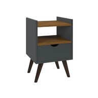 Mesa de Cabeceira Alice Retrô com 1 Gaveta e Nicho - Cinza/Freijó - imagem 5