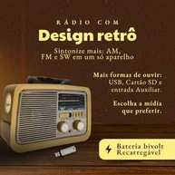 Rádio Retrô A-3188 Bluetooth USB SD Auxiliar AM FM SW Lanterna Bateria Recarregável Portátil (Marrom) - imagem 3