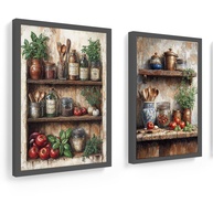 Kit 2 Quadros 18x24 cm Cozinha Vintage com Vidro - Estilo Gourmet Retro - imagem 3