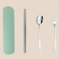 Conjunto de Talheres Reutilizáveis em Aço Inoxidável com Estojo Portátil - Ideal para Viagens e Piqueniques (Verde) - imagem 1