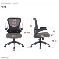 Cadeira de Escritório Ergonômica DT3 Vita com Revestimento Mesh e Tecido Softex | Ajuste de Altura e Braços Retráteis - imagem 3