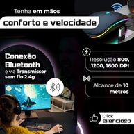 Mouse Sem Fio Recarregável Wireless Bluetooth Optico Led Rgb Colorido Ergonômico Usb 2.4 Ghz Notebook Computador Pc Desktop Linha Premium - imagem 3