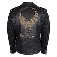 Jaqueta masculina Eagle em relevo Live To Ride - Ride To Live Classic Black Leather Motorcycle Biker - imagem 2