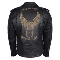 Jaqueta masculina Eagle em relevo Live To Ride - Ride To Live Classic Black Leather Motorcycle Biker - imagem 1