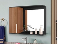 Armário Espelheira para Banheiro Space com Porta – Design Moderno em Preto Ripado - imagem 1