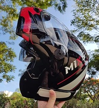 Capacete Mixs MX Captiva Robocop Escamoteável Cinza/Vermelho com Viseira Solar Interna - imagem 3