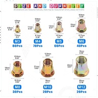 Kit 320Pçs Porcas Rebite Aço Carbono Zincado M3-M12 Glarks - Fixação Robusta e Versátil - imagem 3