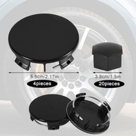 Kit 4 Tampas Centro Roda 5.5cm + 20 Tampas Porca para Tesla Model 3 - Preto Premium - imagem 3