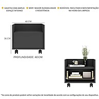 Kit 2 Mesas de Cabeceira 40cm Preta com Rodízios - imagem 2