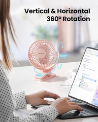 Ventilador Portátil Gaiatop Recarregável USB 3 Velocidades Silencioso 360° Rosa - imagem 3