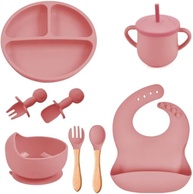 Kit Introdução Alimentar Bebê 8 Peças Silicone Premium Rosa - Seguro, Atóxico e Antibacteriano - imagem 1