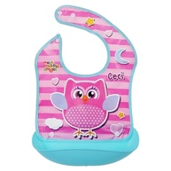 Babador Infantil Impermeável Ajustável Bolso Coletor de Coruja Rosa Azul - imagem 1