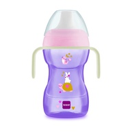 Copo MAM Fun To Drink NIGHT 270ml Rosa - Com Alças Brilhantes e Válvula Antivazamento - imagem 1