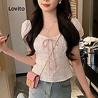 Blusa Gingham Lovito: Estilo Casual Rosa - imagem 2