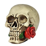 Crânio Caveira com Rosa na Boca - Decoração Artística em Resina - imagem 2