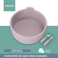 Combo Tigela e Talher Silicone HOMELIFE NT-27 Rosa - Seguro e Prático para Bebês - imagem 4