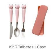 Conjunto de Talheres Infantil com Estojo Rosa - Colher, Garfo e Faca Segura em Aço Inox - imagem 4