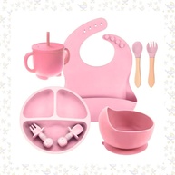 Kit Introdução Alimentar Bebê 8 Peças Rosa - Seguro, Antiderrapante e BPA Free - imagem 1