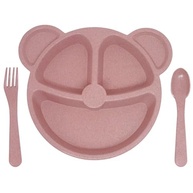 Prato com Divisória + Talheres Infantil Rosa - BLW Urso para Introdução Alimentar Segura - imagem 2