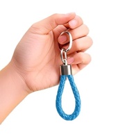 Chaveiro de couro trançado com anel D rotativo de 360°, chaveiro de tecido para chaves de carro, bolsas e presentes, Azul, tamanho �nico - imagem 2