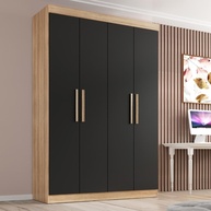 Guarda-Roupa Solteiro Lisboa 4 Portas com 2 Gavetas – Design Moderno em Teka e Onix - imagem 1