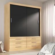 Guarda-Roupa Solteiro Capri 2 Portas Correr 6 Gavetas - Design Moderno em Teka e Onix - imagem 2