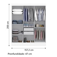 Guarda-Roupas Mônaco 3 Portas de Correr com Espelho - Design Moderno e Espaçoso para Casal - imagem 4