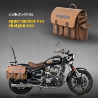Alforjes Expedition Trip Machine para Royal Enfield Super Meteor 650/Shotgun 650 - Lona Resistente e Couro Marrom (Lado Direito) - imagem 3