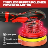 Polidor Sem Fio 40 Peças - 6 Velocidades, 5500 RPM, Bateria 2000mAh, Kit Completo para Detalhamento de Carros - imagem 4