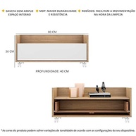 Mesa de Cabeceira 80 cm com Rodízios Rustic Branco - Design Moderno e Funcional - imagem 4