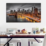 Arte de Parede Tela Rústica com Paisagem Urbana Noturna - Pôster 30,5x61cm para Decoração Moderna - imagem 5