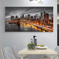 Arte de Parede Tela Rústica com Paisagem Urbana Noturna - Pôster 30,5x61cm para Decoração Moderna - imagem 4