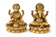 Conjunto de Estátuas de Latão Lakshmi e Ganesha - 5 cm | Par Sagrado para Prosperidade e Sabedoria - imagem 1