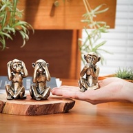 3 Macacos Sábios em Bronze Antigo - Estátuas Decorativas para Casa e Escritório - imagem 3