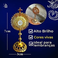 Ostensório Mini Santíssimo Sacramento Dourado 7cm - Lembrança Sagrada de Mesa - imagem 4