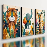 Kit 3 Quadros Decorativos Safari Colorido Infantil - Estilo Moderno Premium 40x28cm - imagem 2