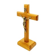 Crucifixo de Mesa em Madeira Clara 12 cm - Decoração Sagrada com Cristo em Metal - imagem 4