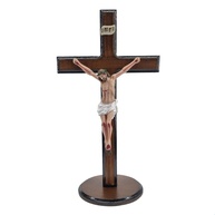 Crucifixo de Mesa Médio em Madeira e Resina - Decoração Católica para Oratório e Ambientes Sagrados - imagem 1